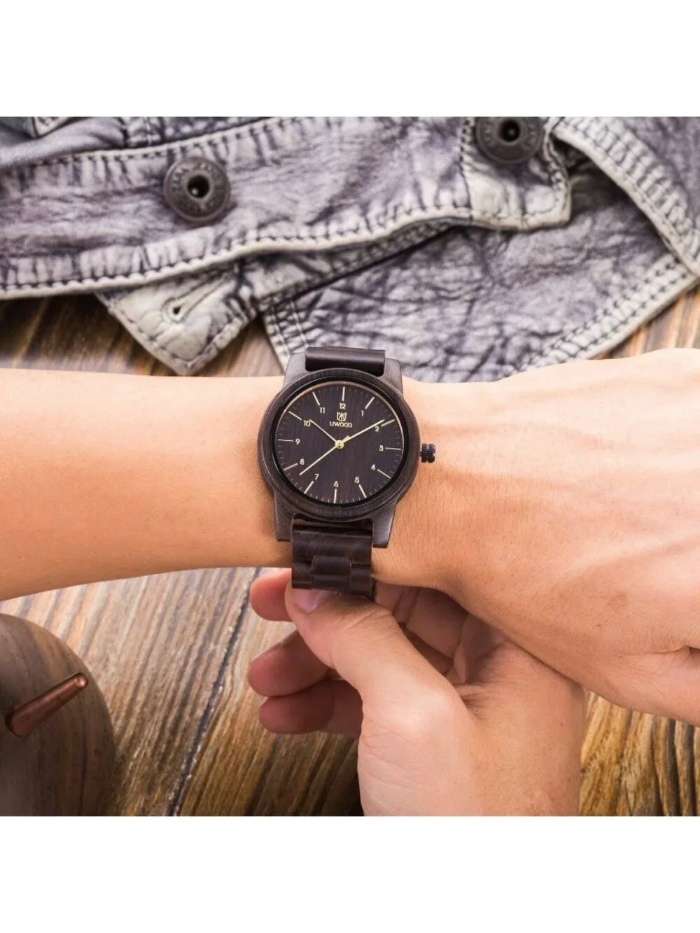 Men's Black Analog Unisex Natural Handmade Adjustable Waterproof Wooden Watch